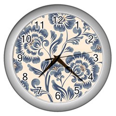 Baatik Print 5 Wall Clock (silver) by designsbymallika