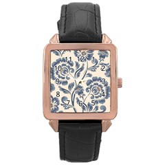 Baatik Print 5 Rose Gold Leather Watch  by designsbymallika