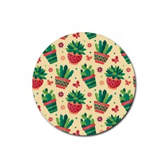 Cactus Love  Rubber Round Coaster (4 Pack)  by designsbymallika