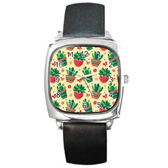 Cactus Love  Square Metal Watch by designsbymallika