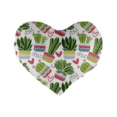 Cactus Love  Standard 16  Premium Flano Heart Shape Cushions by designsbymallika