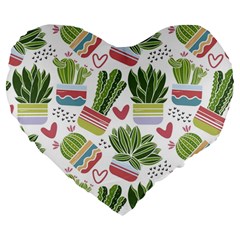 Cactus Love  Large 19  Premium Flano Heart Shape Cushions by designsbymallika