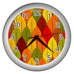 Autumn Leaves Wall Clock (silver) by designsbymallika