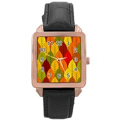 Autumn Leaves Rose Gold Leather Watch  by designsbymallika