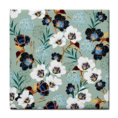 Black White Floral Print Tile Coaster by designsbymallika