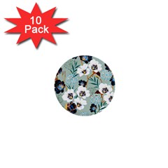 Black White Floral Print 1  Mini Buttons (10 Pack)  by designsbymallika