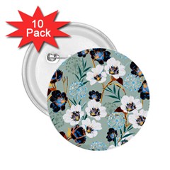 Black White Floral Print 2 25  Buttons (10 Pack)  by designsbymallika