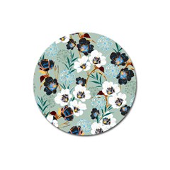 Black White Floral Print Magnet 3  (round) by designsbymallika