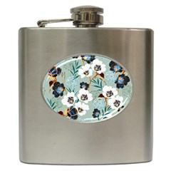 Black White Floral Print Hip Flask (6 Oz) by designsbymallika