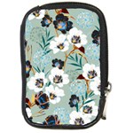 Black White Floral Print Compact Camera Leather Case Front