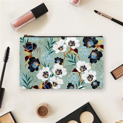 Black White Floral Print Cosmetic Bag (medium) by designsbymallika