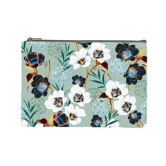 Black White Floral Print Cosmetic Bag (large) by designsbymallika