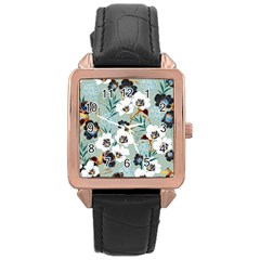 Black White Floral Print Rose Gold Leather Watch  by designsbymallika