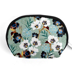 Black White Floral Print Accessory Pouch (medium) by designsbymallika