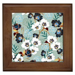 Black White Floral Print Framed Tile by designsbymallika