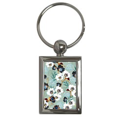 Black White Floral Print Key Chain (rectangle) by designsbymallika