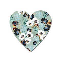 Black White Floral Print Heart Magnet by designsbymallika