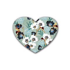 Black White Floral Print Heart Coaster (4 Pack)  by designsbymallika