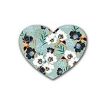 Black White Floral Print Heart Coaster (4 pack)  Front