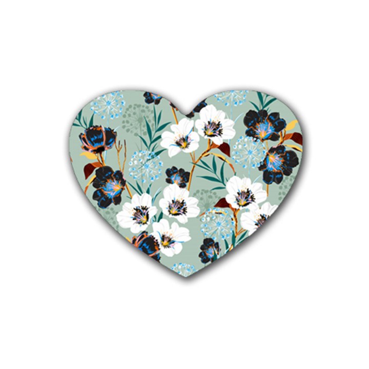 Black White Floral Print Heart Coaster (4 pack) 