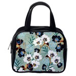 Black White Floral Print Classic Handbag (One Side) Front