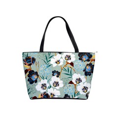 Black White Floral Print Classic Shoulder Handbag by designsbymallika