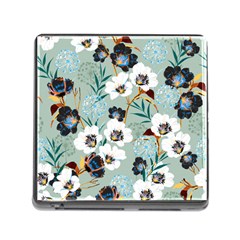 Black White Floral Print Memory Card Reader (square 5 Slot) by designsbymallika