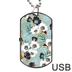 Black White Floral Print Dog Tag Usb Flash (two Sides) by designsbymallika