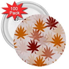 Autumn Leaves Pattern  3  Buttons (100 Pack)  by designsbymallika