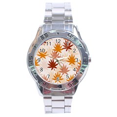 Autumn Leaves Pattern  Stainless Steel Analogue Watch by designsbymallika