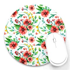 Beautiful Orange Flowers Round Mousepads by designsbymallika