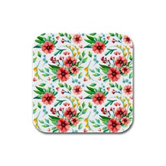 Beautiful Orange Flowers Rubber Square Coaster (4 Pack)  by designsbymallika