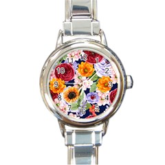 Watercolor Print Floral Design Round Italian Charm Watch by designsbymallika