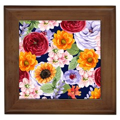 Watercolor Print Floral Design Framed Tile by designsbymallika