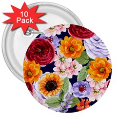 Watercolor Print Floral Design 3  Buttons (10 Pack)  by designsbymallika