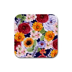 Watercolor Print Floral Design Rubber Square Coaster (4 Pack)  by designsbymallika