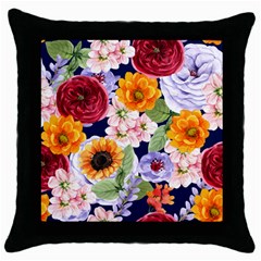 Watercolor Print Floral Design Throw Pillow Case (black) by designsbymallika