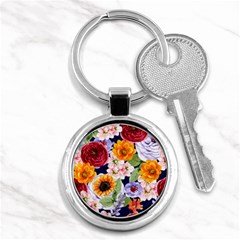 Watercolor Print Floral Design Key Chain (round) by designsbymallika