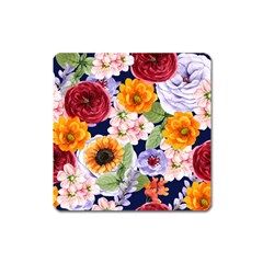 Watercolor Print Floral Design Square Magnet by designsbymallika