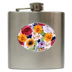 Watercolor Print Floral Design Hip Flask (6 Oz) by designsbymallika