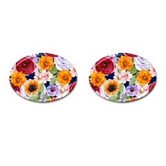 Watercolor Print Floral Design Cufflinks (oval) by designsbymallika