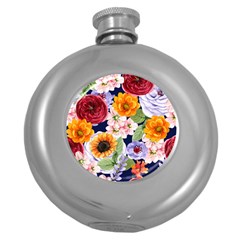 Watercolor Print Floral Design Round Hip Flask (5 Oz) by designsbymallika