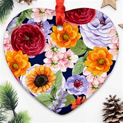 Watercolor Print Floral Design Heart Ornament (two Sides) by designsbymallika