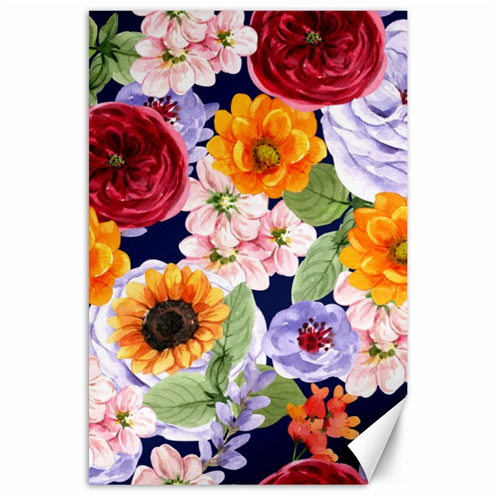 Watercolor Print Floral Design Canvas 24  x 36 