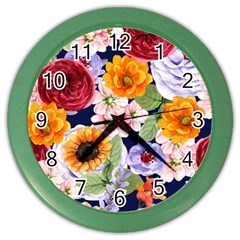 Watercolor Print Floral Design Color Wall Clock by designsbymallika