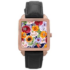 Watercolor Print Floral Design Rose Gold Leather Watch  by designsbymallika