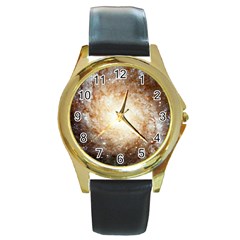 Galaxy Space Round Gold Metal Watch by Sabelacarlos