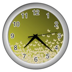 Yellow, Gold Gradient Butterflies Pattern, Cute Insects Theme Wall Clock (silver)