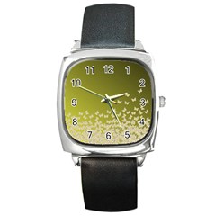 Yellow, Gold Gradient Butterflies Pattern, Cute Insects Theme Square Metal Watch by Casemiro