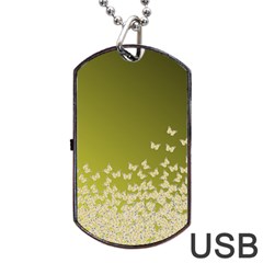 Yellow, Gold Gradient Butterflies Pattern, Cute Insects Theme Dog Tag Usb Flash (one Side) by Casemiro